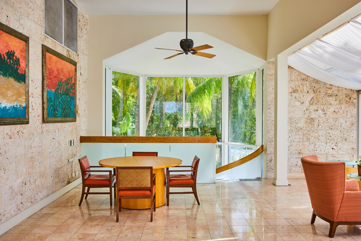 A cozy living room that brings the outdoors in with natural elements.