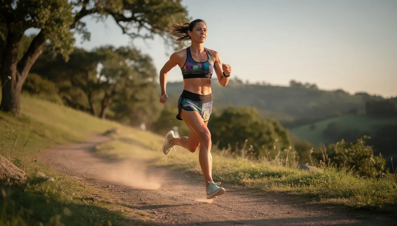 The image depicts a person running outdoors in a natural environment, embodying an active lifestyle that promotes health and wellness. Engaging in regular exercise can complement the health benefits of high-quality NMN supplements, which are known for their potential to enhance cellular energy and support healthy aging.