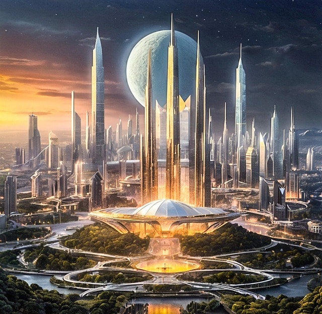 crystal, future city, futuristic, future, modern, architecture, technology, design, building, jewelry, glass, generated ai