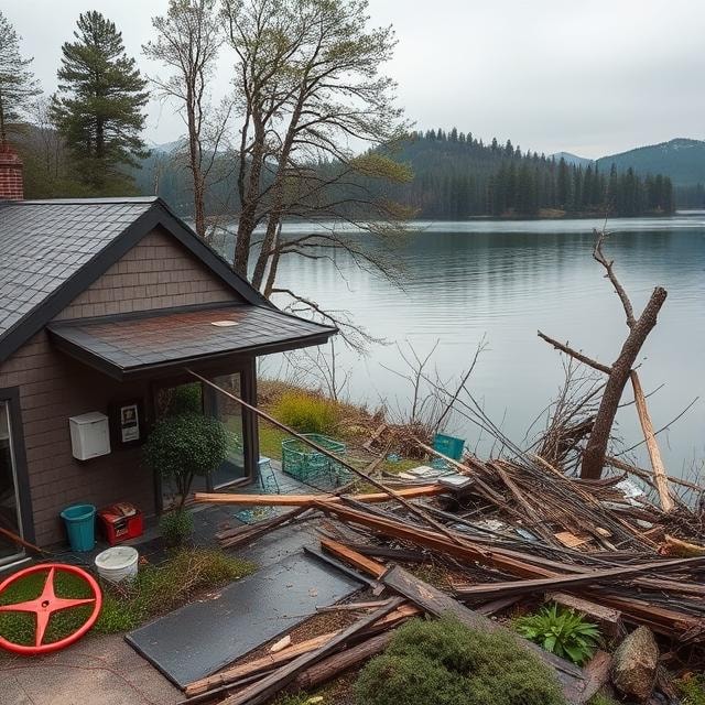 In the image, a commercial building is shown severely damaged by a natural disaster, highlighting the importance of commercial property insurance for protecting business assets. The scene emphasizes the need for comprehensive coverage to safeguard against property damage and lost income due to unforeseen events.