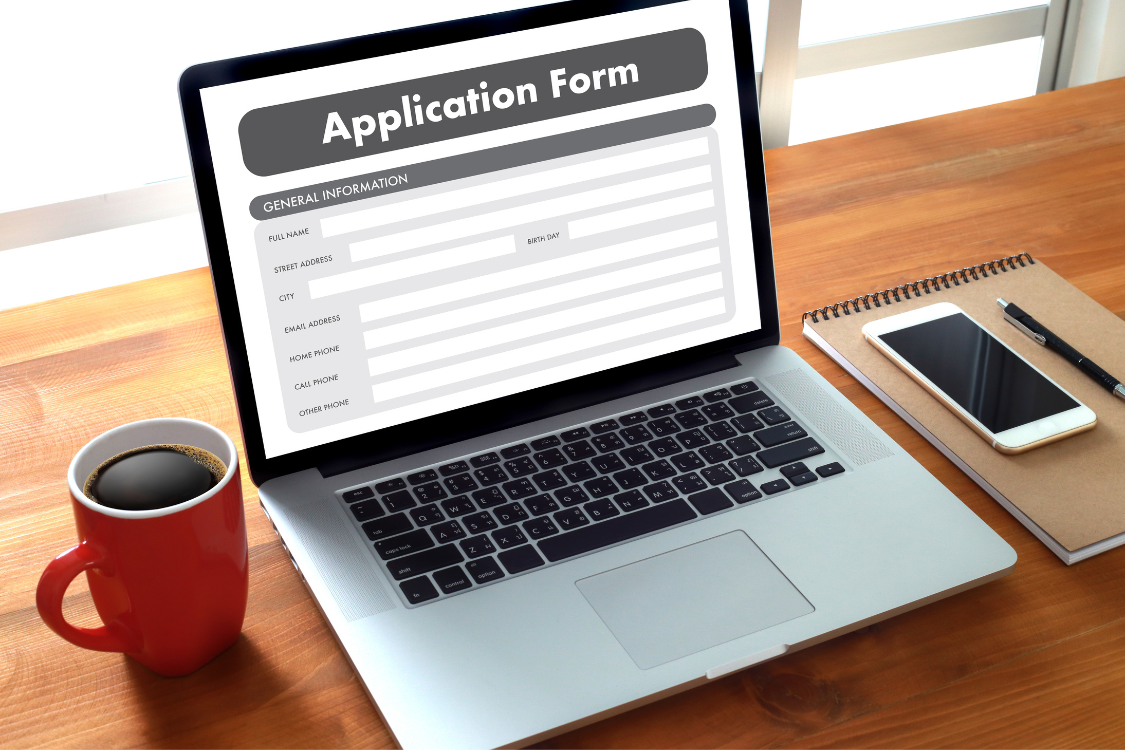 Digital job application form on a laptop for remote work