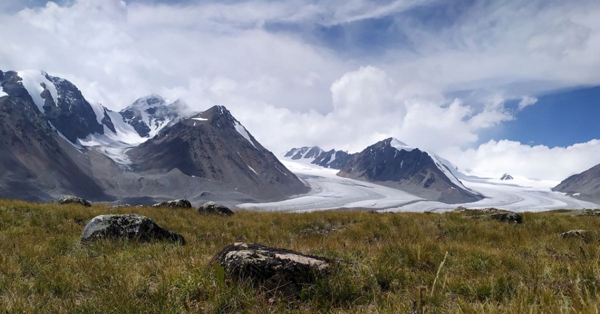 A scenic view of the Altai Mountains, highlighting the diverse landscapes and snow-capped peaks.