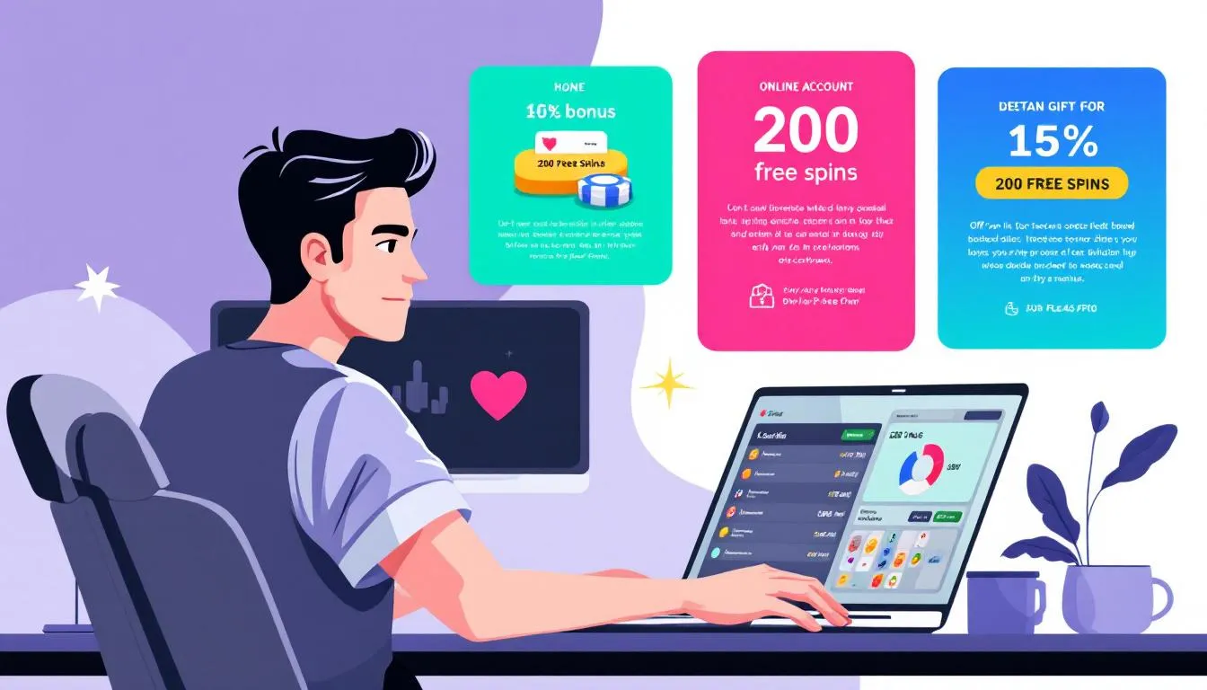A person reviewing their online casino account, looking for common mistakes with 200 free spins bonuses.