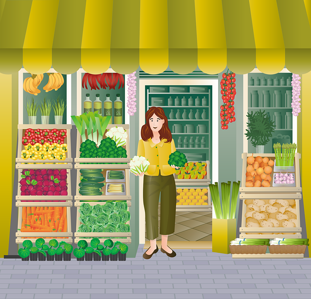 woman, shopping, vegetable shop
