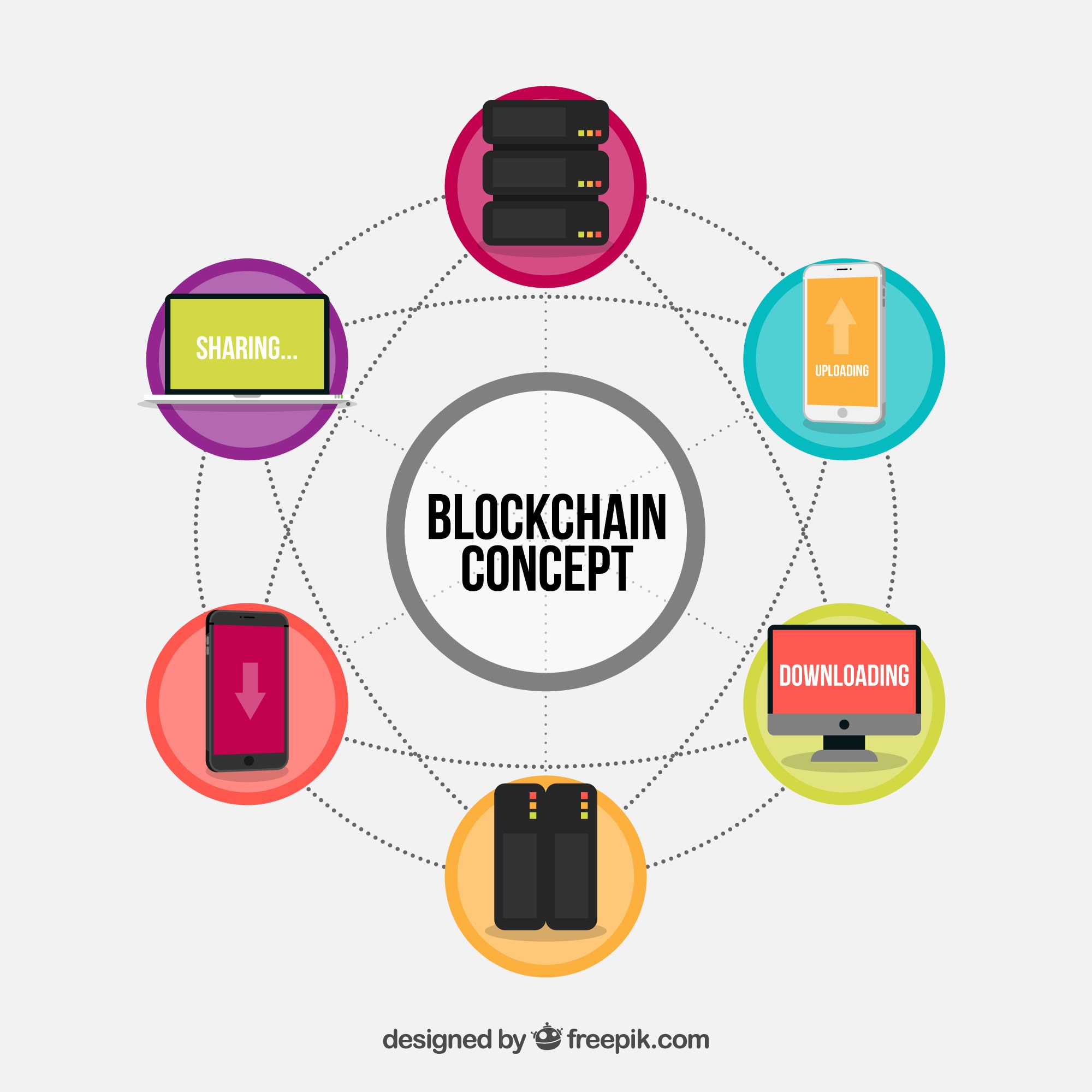 The image represents a blockchain concept 