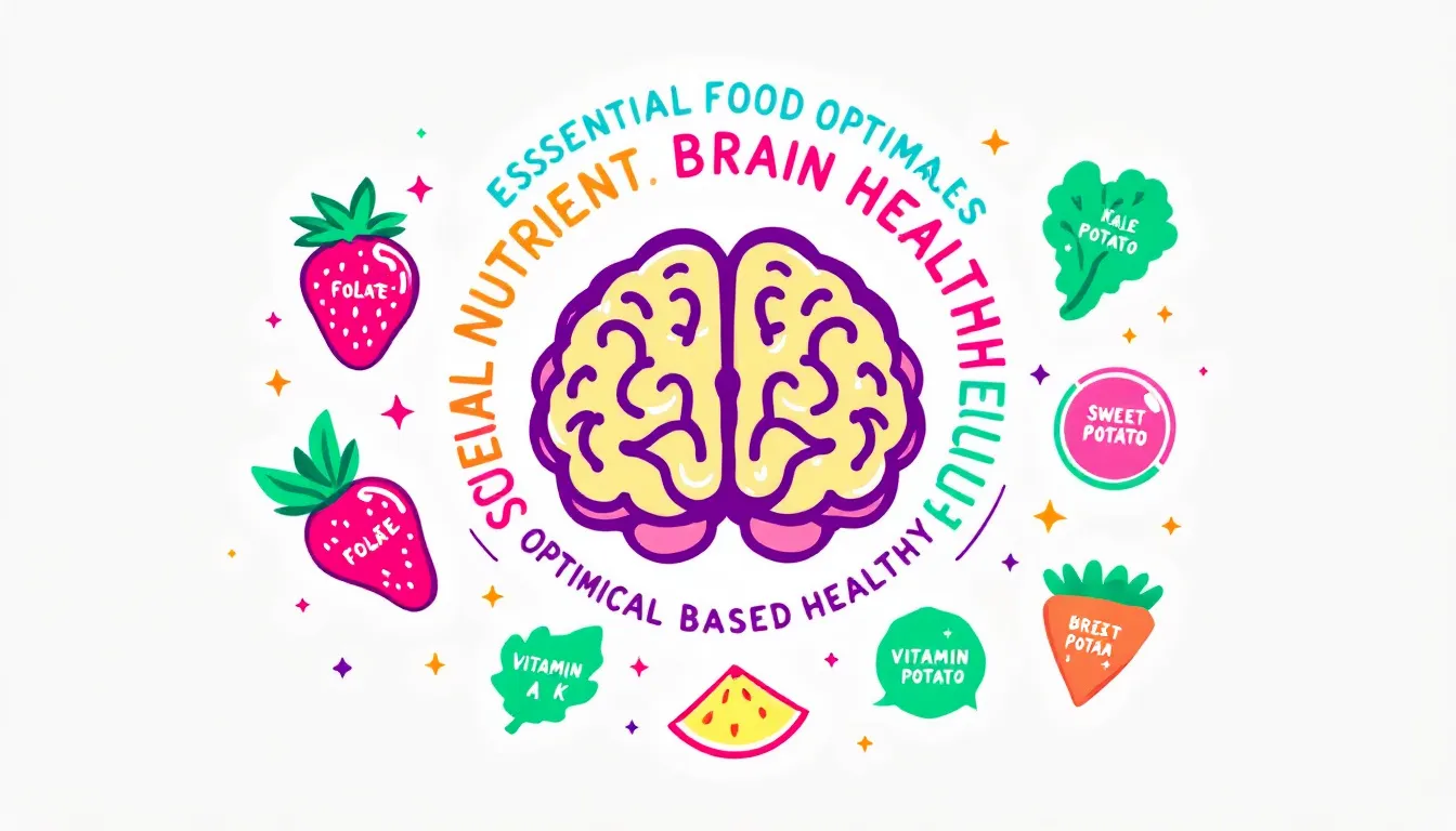 Essential nutrients for optimal brain health represented by a variety of plant-based foods.