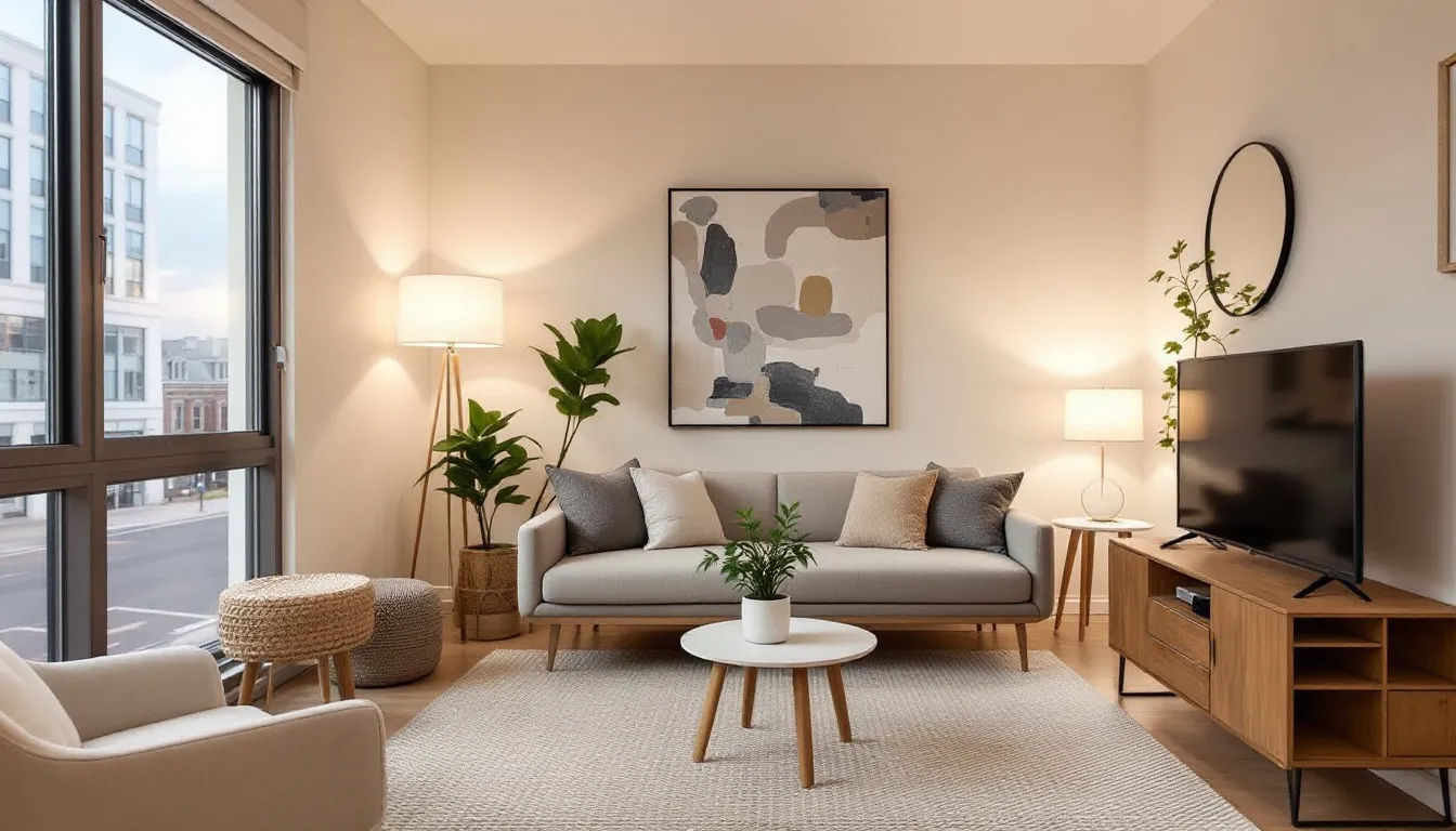 In the image, a cozy Airbnb property in Chicago is depicted, showcasing a well-furnished living space with modern amenities. This vacation rental appeals to travelers looking for comfortable accommodations while being mindful of local tax obligations, including the Chicago hotel accommodation tax and short term rental tax.