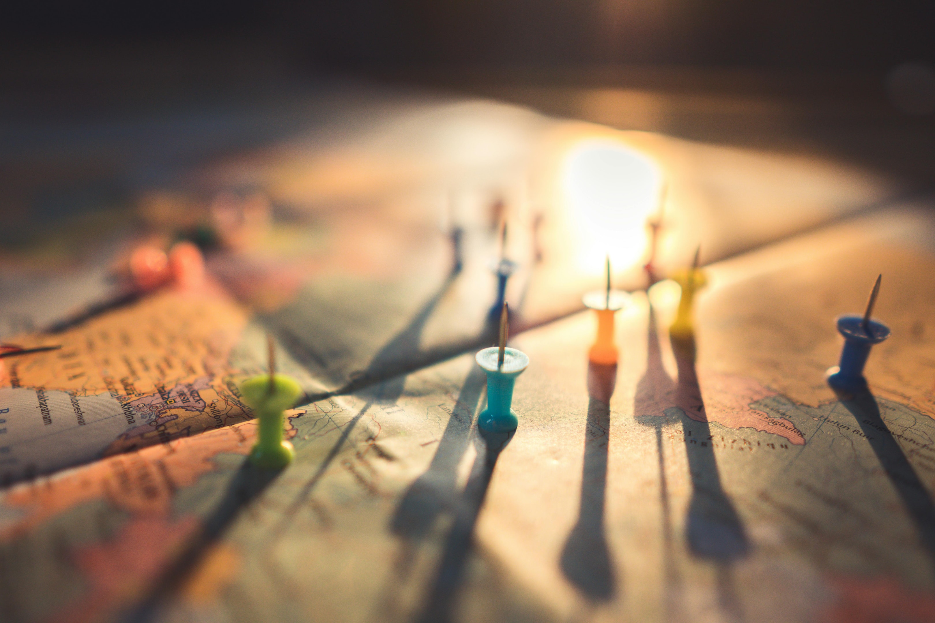 Pins on map representing good locations for self storage facilities.