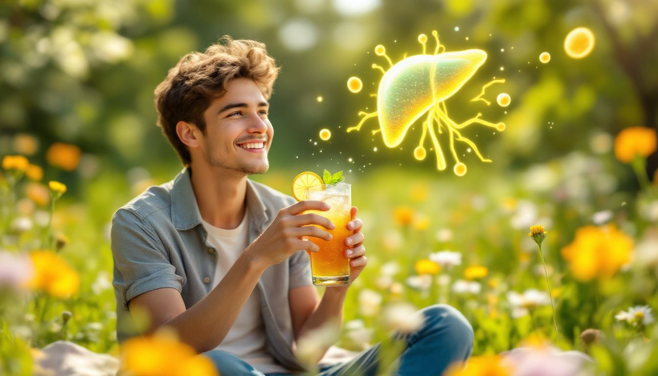 A person enjoying a non-alcoholic beer at a picnic, smiling and relaxing in the sun.