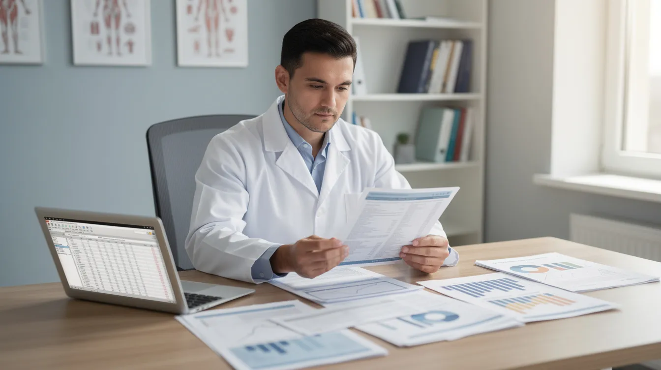323412c8 c354 46a9 aae1 165ab82a759f A doctor is seated at a desk, intently reviewing financial documents and hospital reports, focusing on the company's short-term financial health and working capital requirements. The scene conveys the importance of effective working capital management for ensuring operational efficiency and addressing short-term obligations within the healthcare facility.