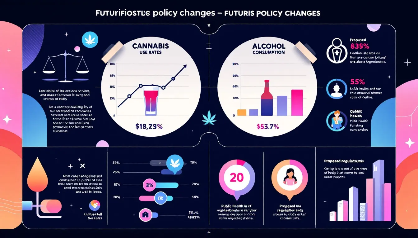 A futuristic depiction of potential policy changes regarding cannabis and alcohol consumption in America.
