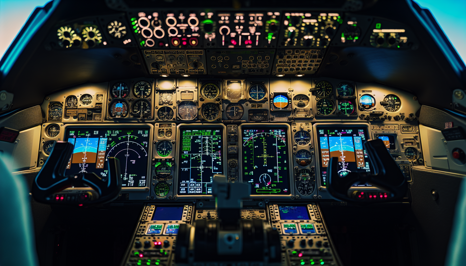 Airplane cockpit with advanced navigation systems