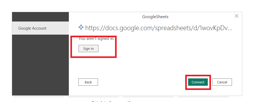 Sign-in to google account to access google sheets directly