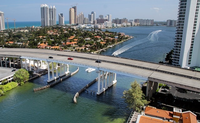 miami beach, ocean, bridge