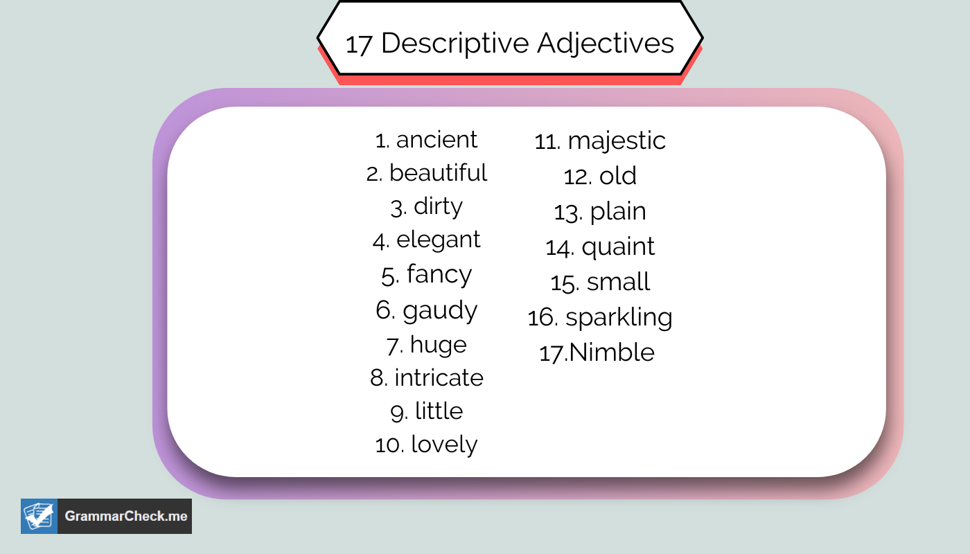 A picture of a descriptive adjectives list