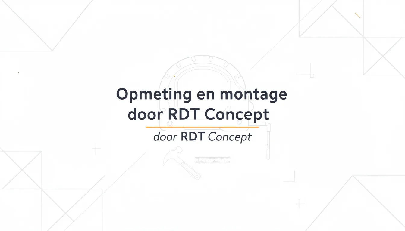 De afbeelding toont een professional van RDT Concept die bezig is met de opmeting en montage van elektrische voorzetrolluiken op een raam. Deze rolluiken, gemaakt van aluminium, bieden uitstekende isolatie en bescherming tegen schadelijke UV-straling, terwijl ze ook bijdragen aan een energiezuinige oplossing voor zonwering.