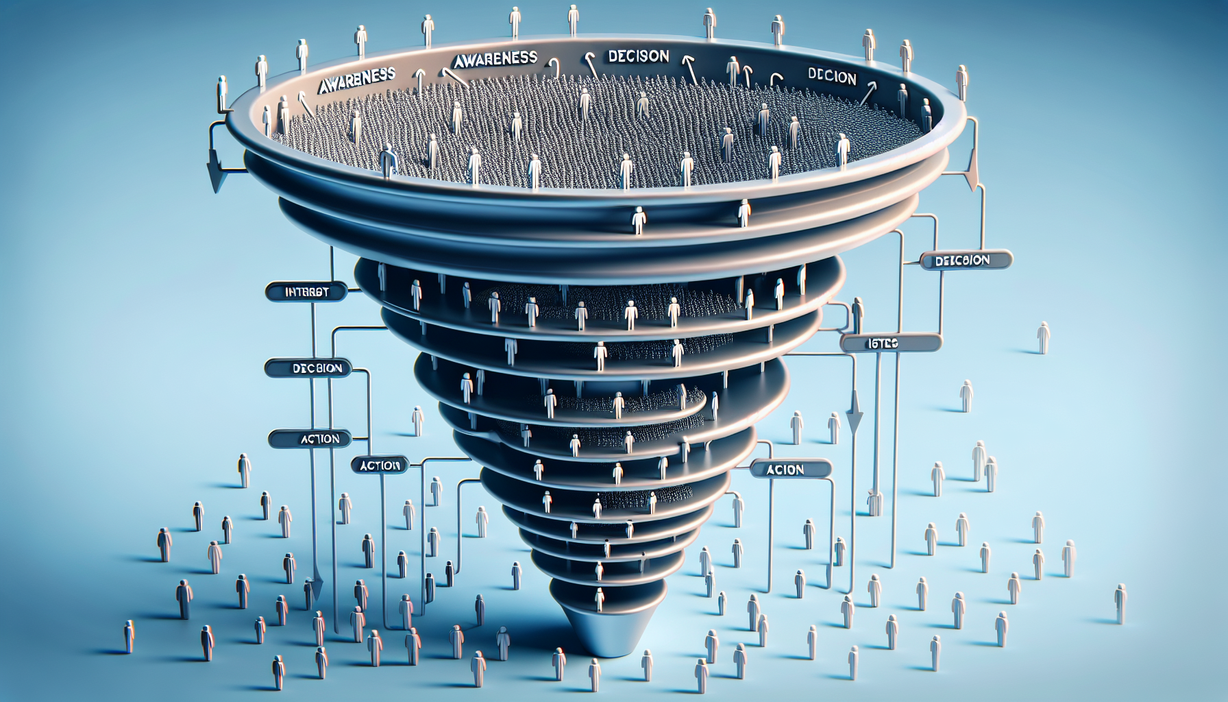 Illustration of a sales funnel with multiple stages