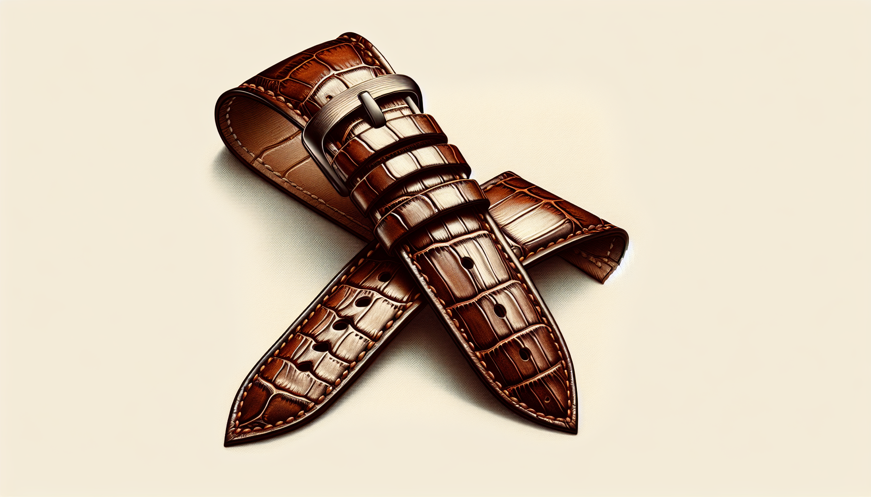 Luxurious alligator watch strap in classic brown color