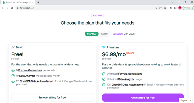 Formula Bot Pricing