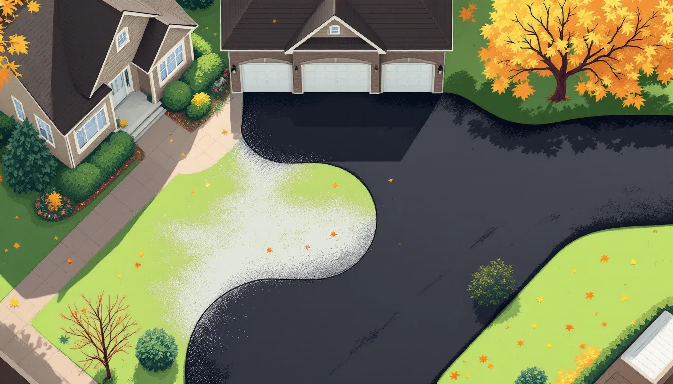 An illustration showing the optimal timing for sealcoating driveways in Michigan.