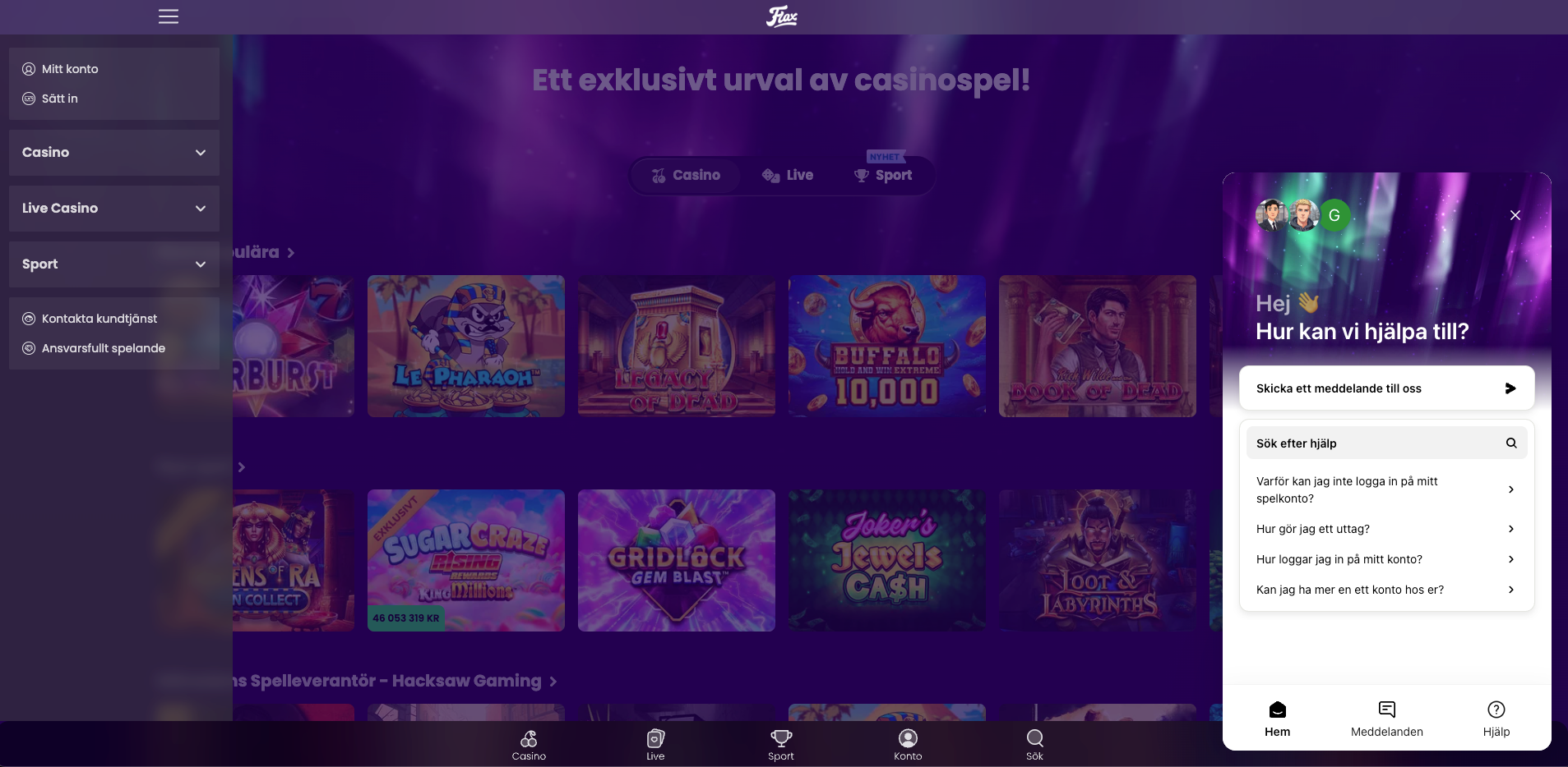 Flax casino support