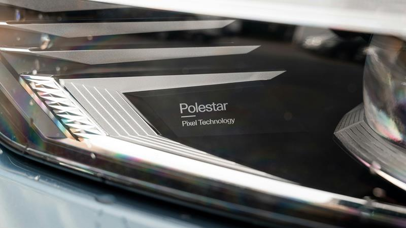 Close up of a Polestar LED Pixel headlight