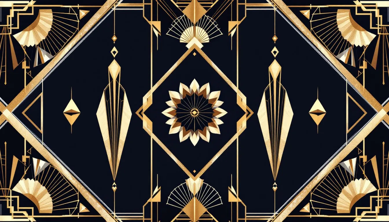 An elegant representation of art deco style showcasing geometric patterns and lavish ornamentation.