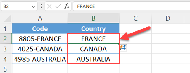 Extracted substring using Excel Flash Fill