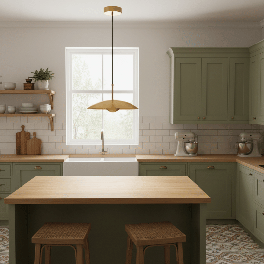 Mid century style pendant light fixture for vintage kitchen lighting.