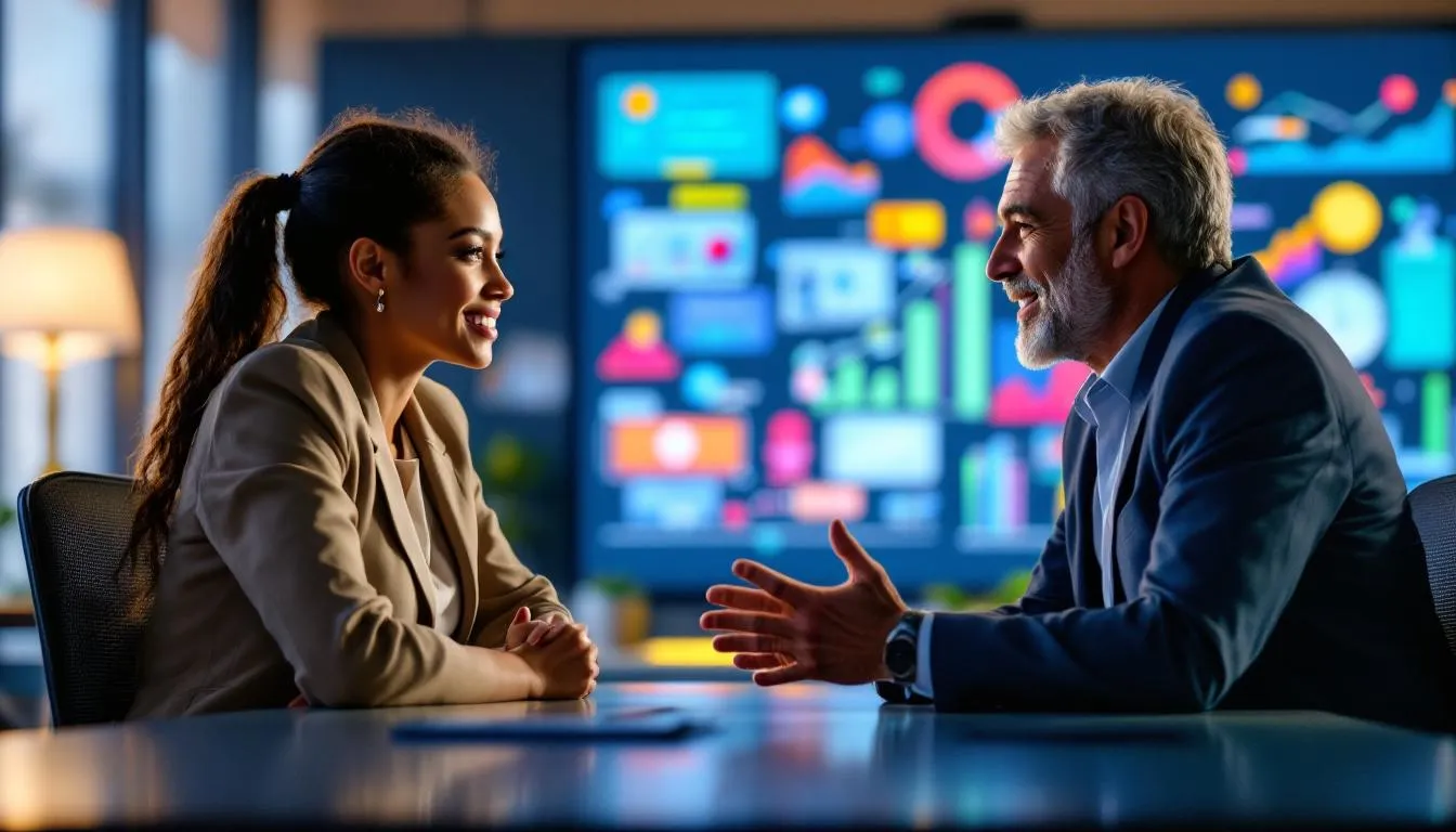 A small business owner exploring free business consulting services with a mentor.