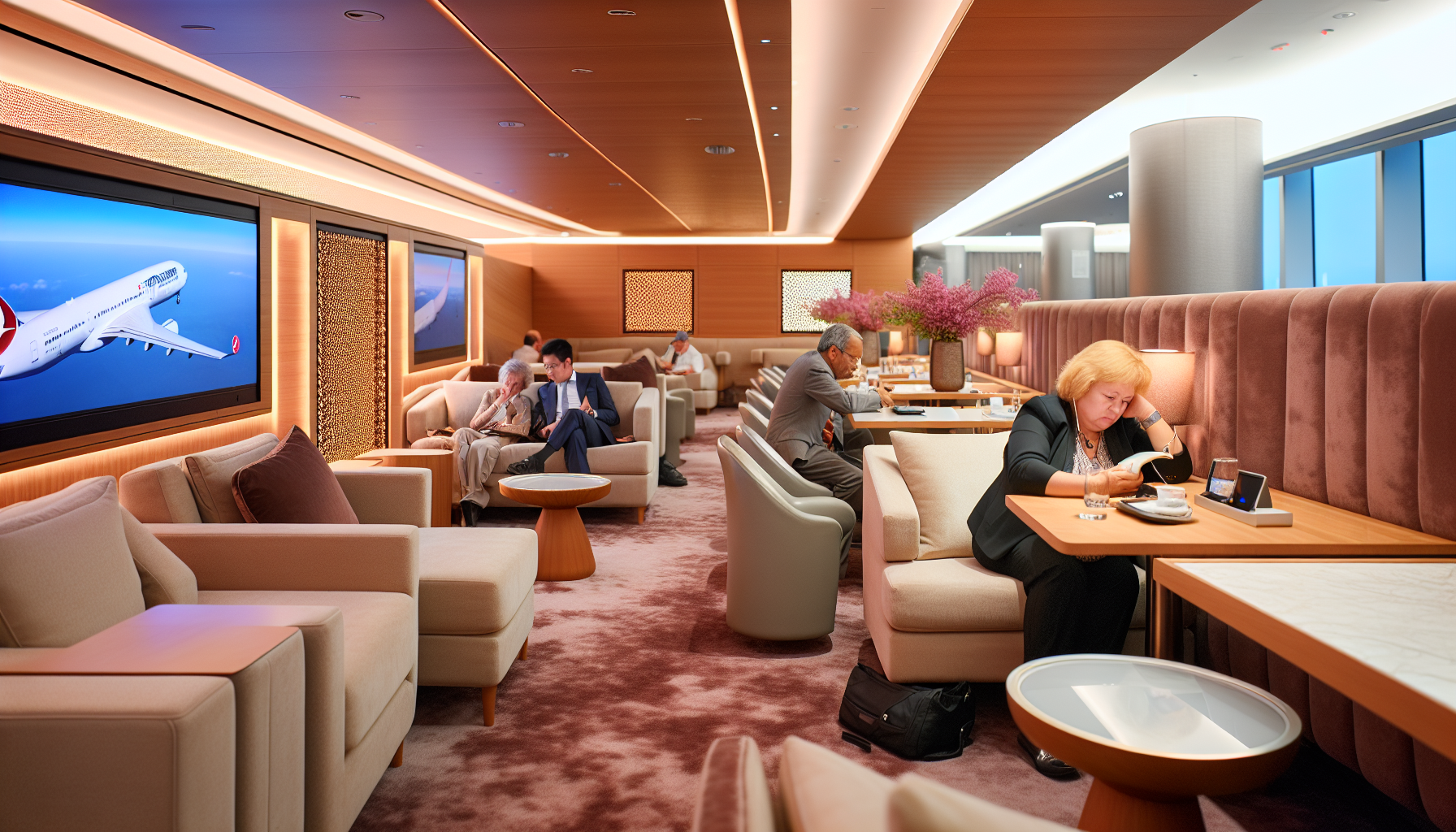 Comfortable seating and amenities in the lounge for Turkish Airlines passengers