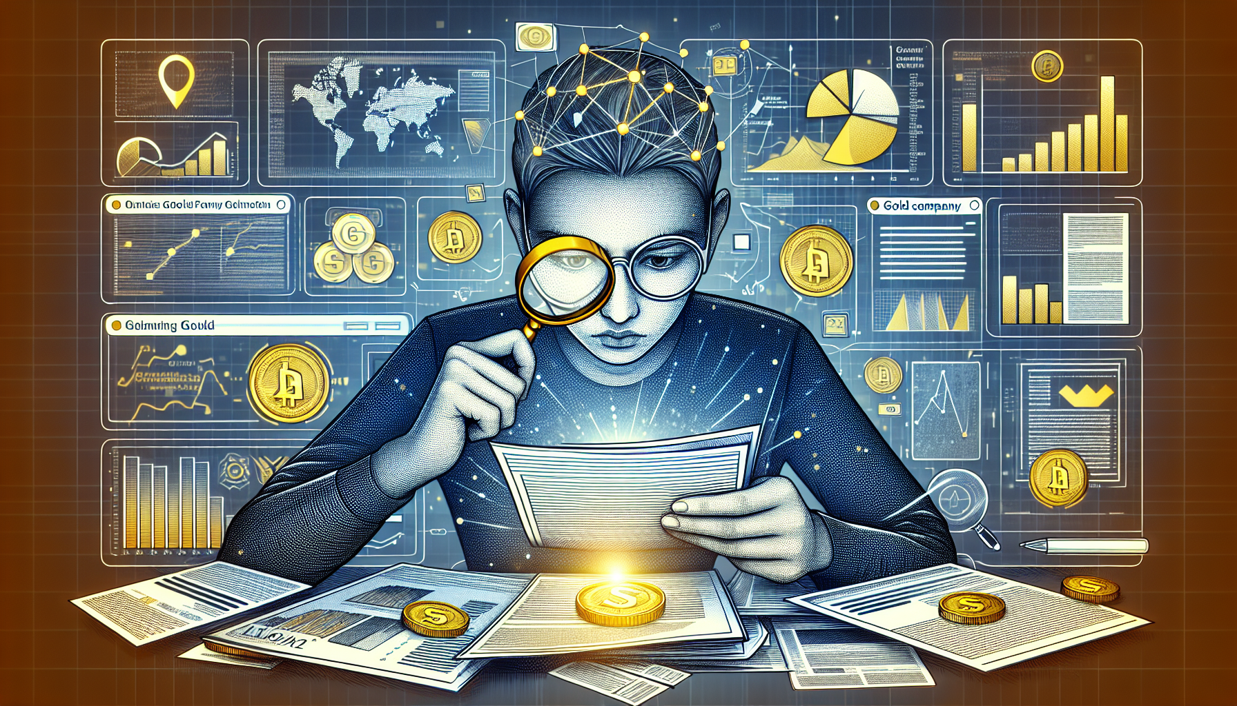 Illustration of a person researching a gold company's background