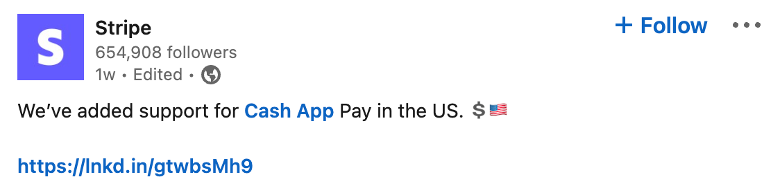A post from Stripe using money-related emojis