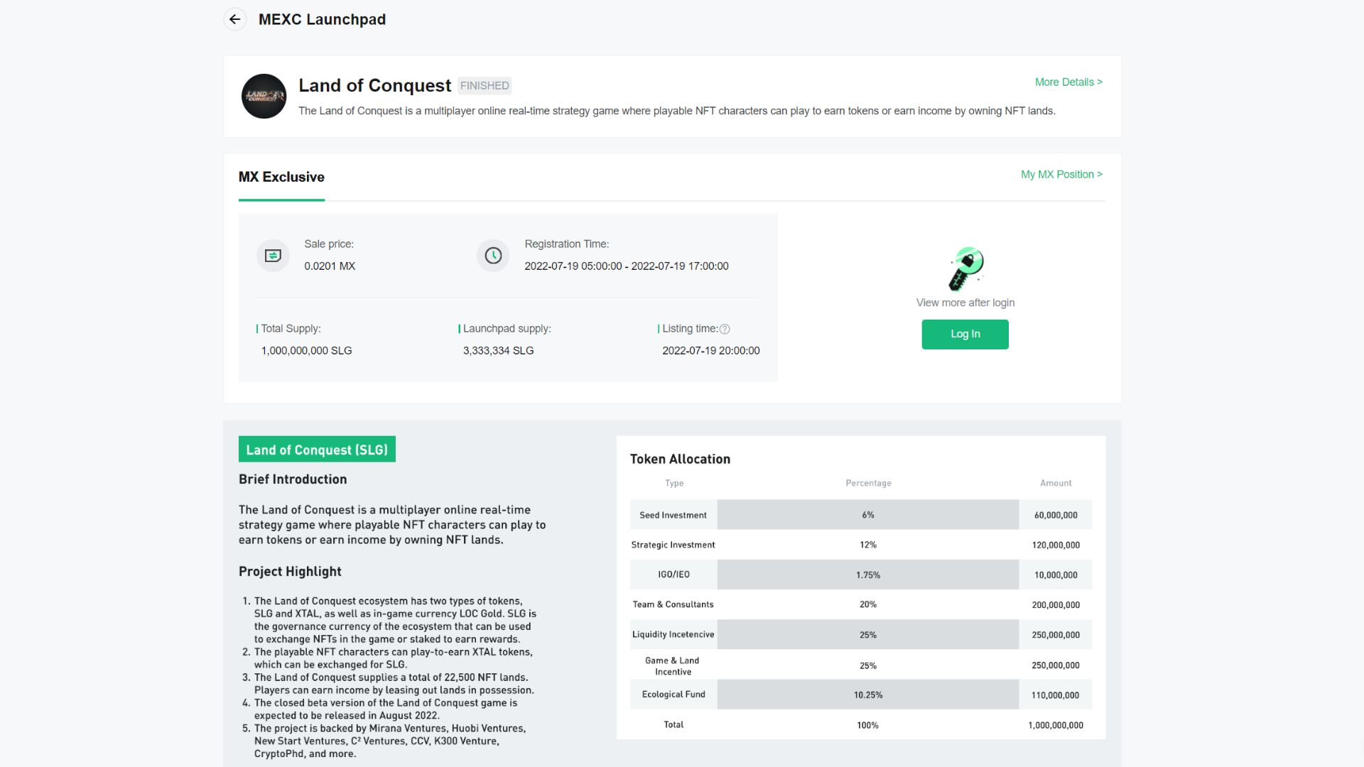 MEXC Global launchpad for the blockchain game Land of Conquest. Image Source: MEXC Global