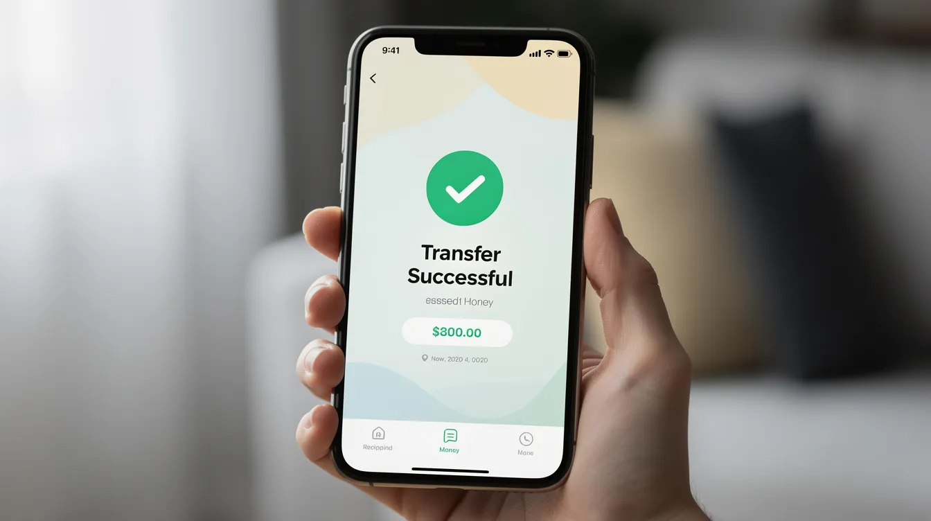 The image shows a smartphone screen displaying a successful money transfer confirmation, indicating that funds have been sent through Bank Al Habib's online banking services. The screen highlights details of the transaction, showcasing the efficiency and trustworthiness of international payments.