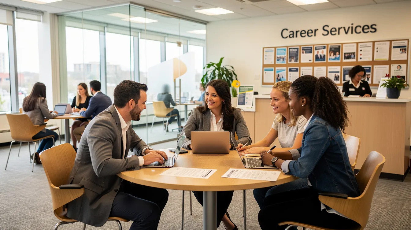 The image depicts a group of individuals engaged in a discussion within a career services office, highlighting the importance of enhancing cybersecurity skills for professionals in critical sectors like water and wastewater utilities. This meeting emphasizes collaboration among local governments and state agencies to address cybersecurity threats and improve infrastructure security.