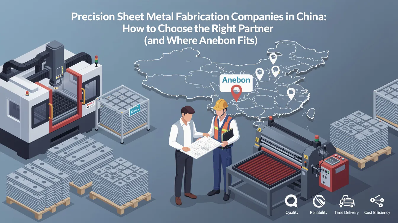 The image depicts a modern manufacturing facility specializing in precision sheet metal fabrication, showcasing advanced machinery like CNC machines and laser cutters. It highlights the process of creating custom sheet metal parts, emphasizing quality control and the capabilities of industrial equipment for high volume production.