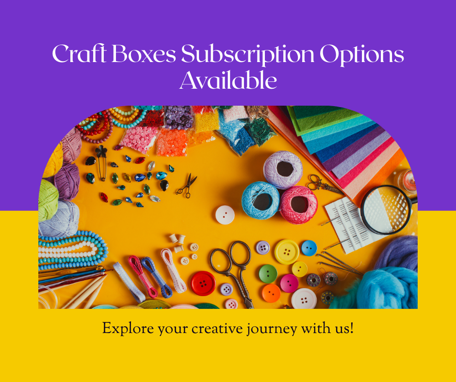 "Stylized visual of subscription pricing plans and craft box options in a modern, feminine design."