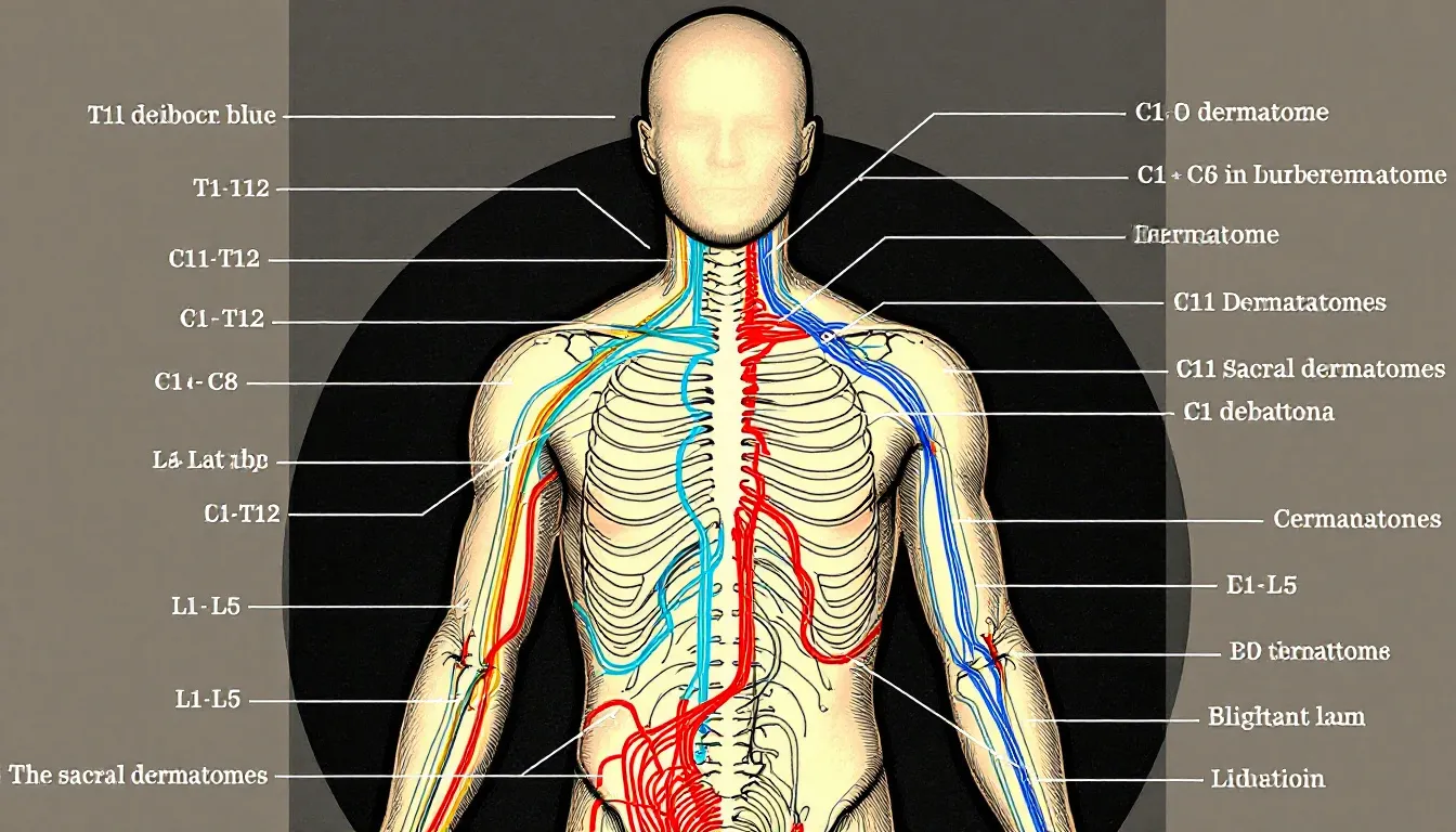 Dermatome Map: Spinal Nerve Distribution Chart 3 Key dermatome landmarks displayed on a human body silhouette.