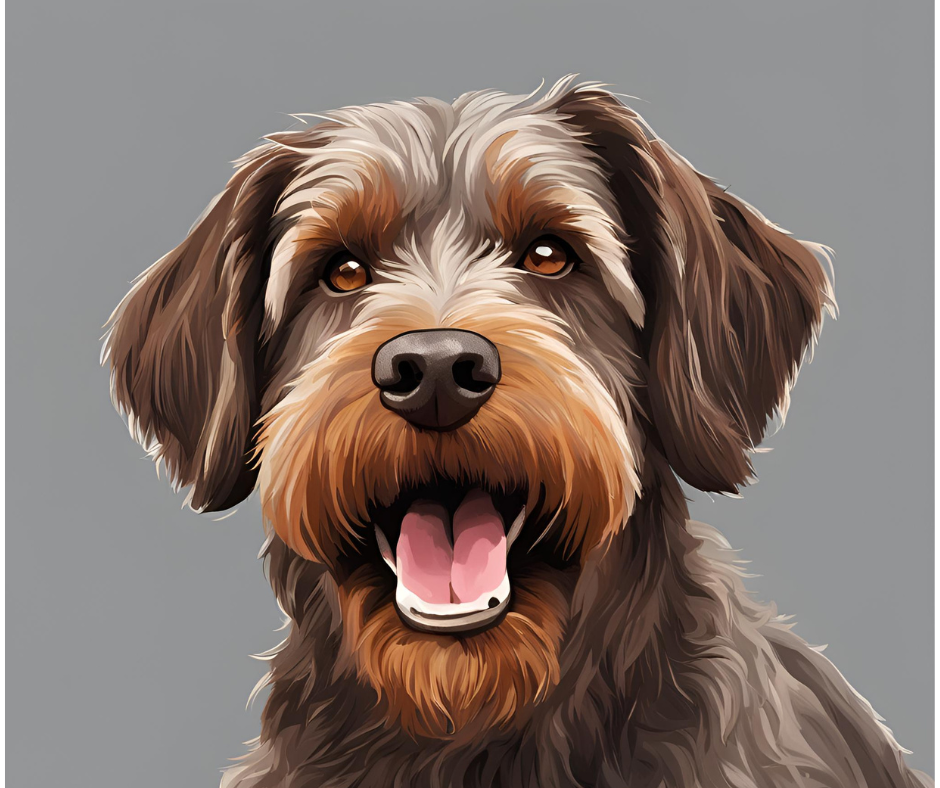 An illustration of a happy Wirehaired Pointing Griffon