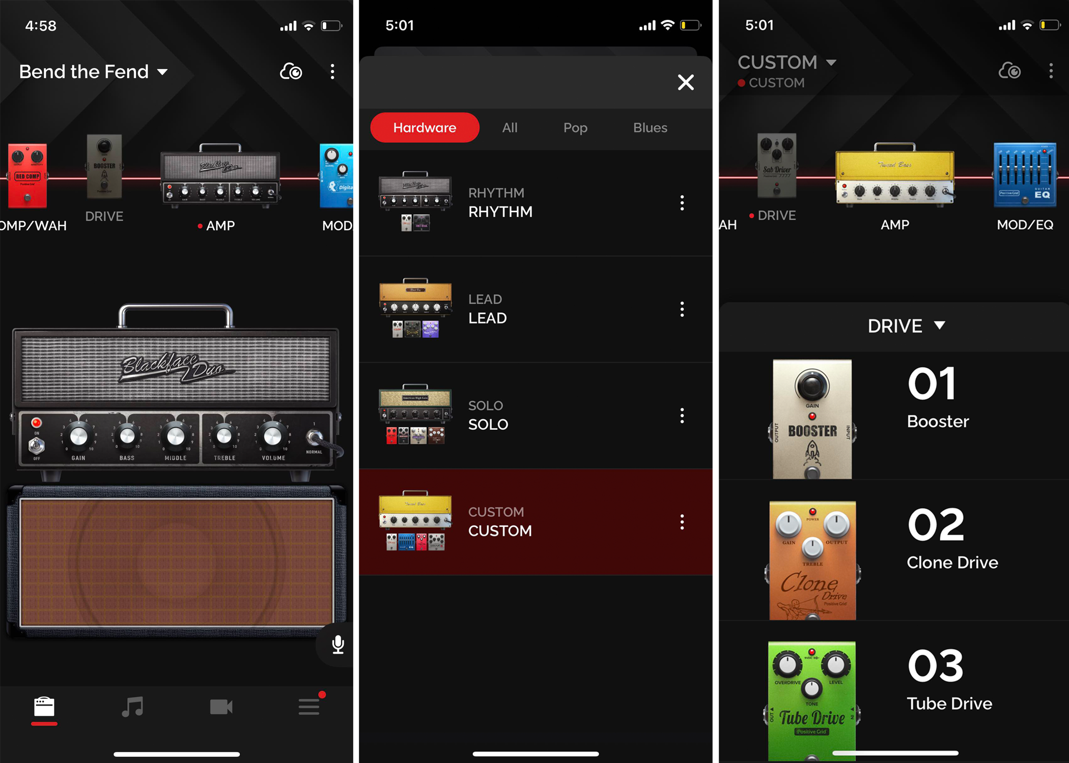 Screenshots from the Spark app.