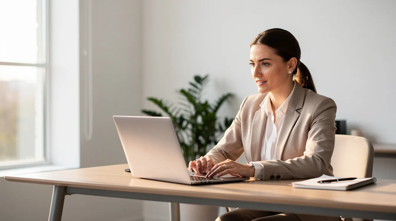 Un professionnel en visioconférence est assis devant un ordinateur portable dans un bureau lumineux, illustrant l'importance de la communication efficace dans le développement personnel et la vente. Ce cadre met en avant la collaboration et les échanges nécessaires pour comprendre les besoins des clients et améliorer les relations professionnelles.