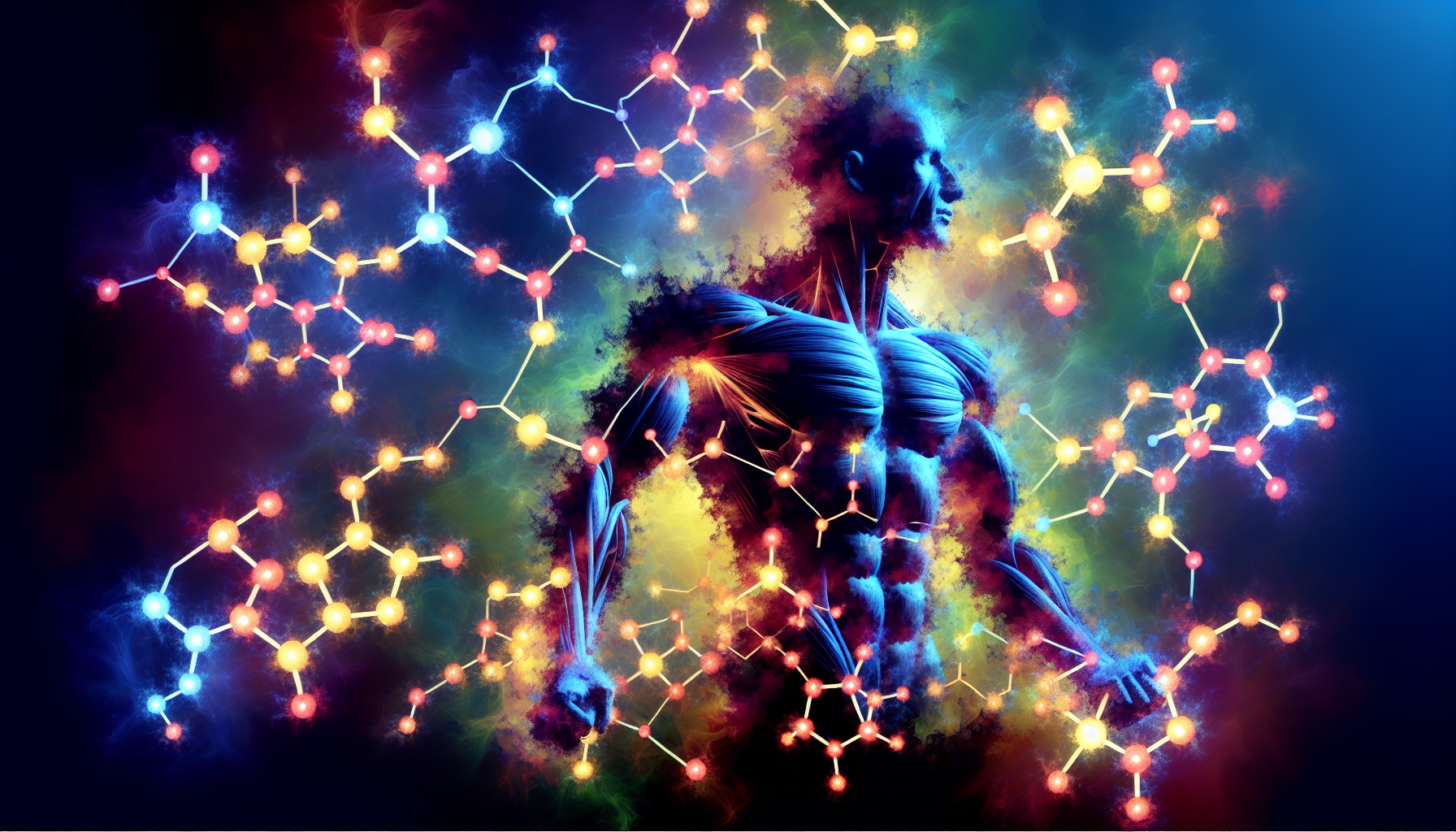 A colorful illustration of BCAAs with molecular structures