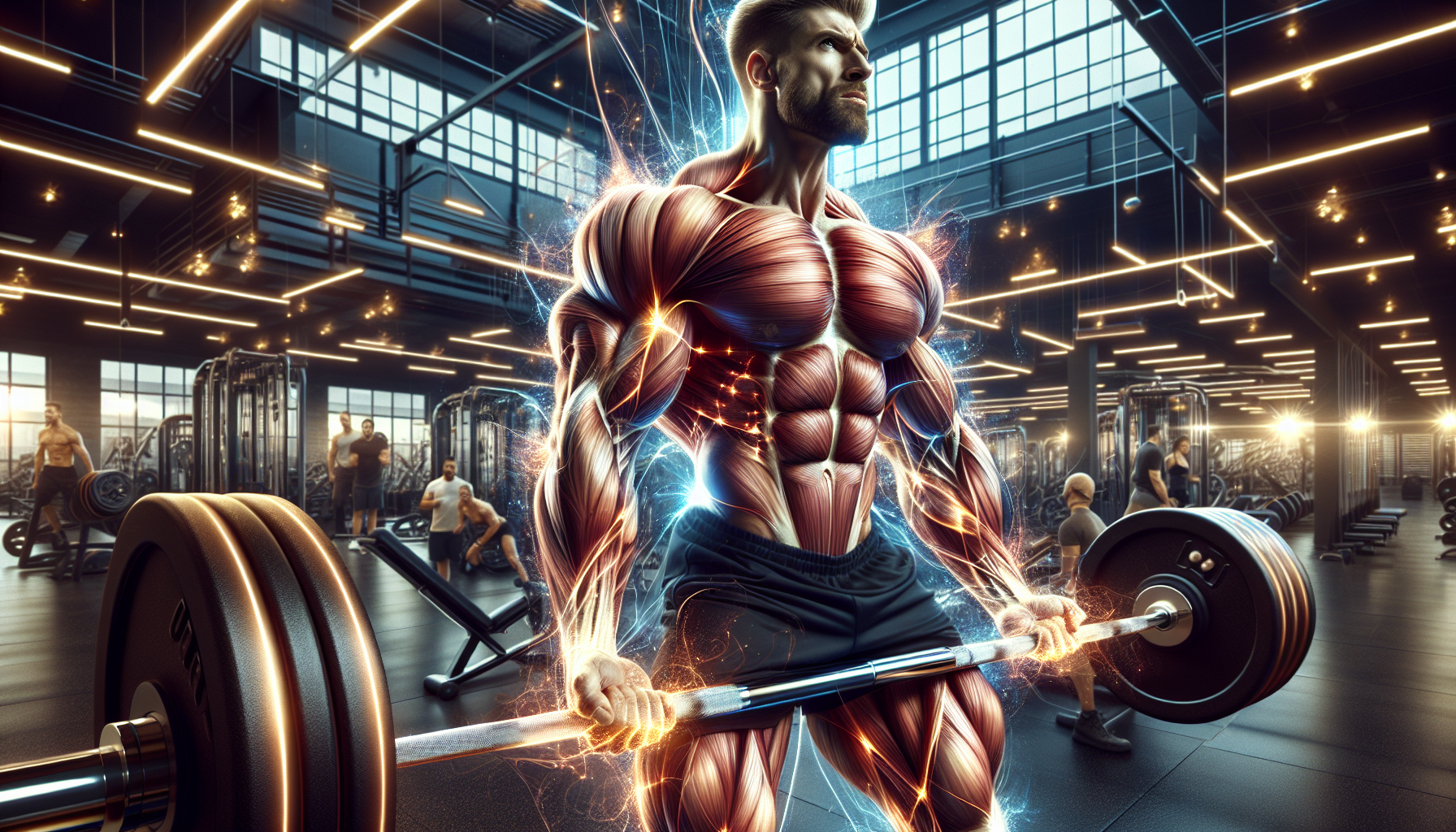 An illustration of a man lifting weights, showcasing the impact of TRT on muscle mass and strength.