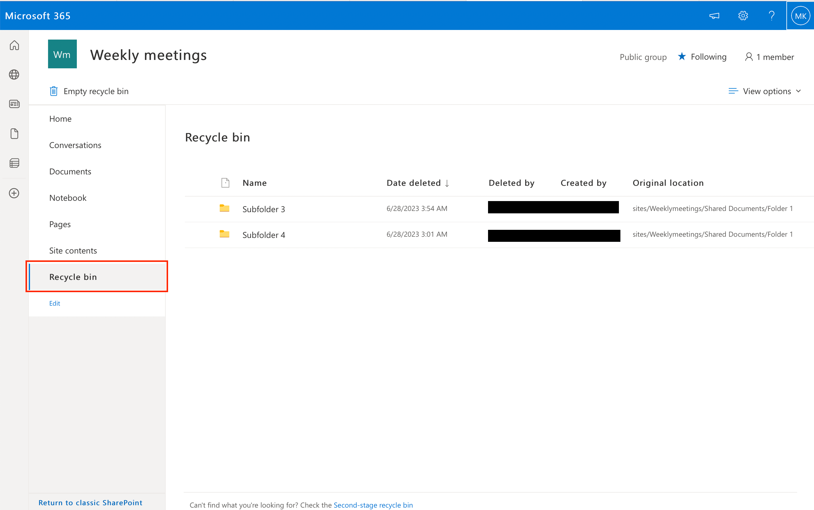 Recovery process in sharepoint recycle bin 