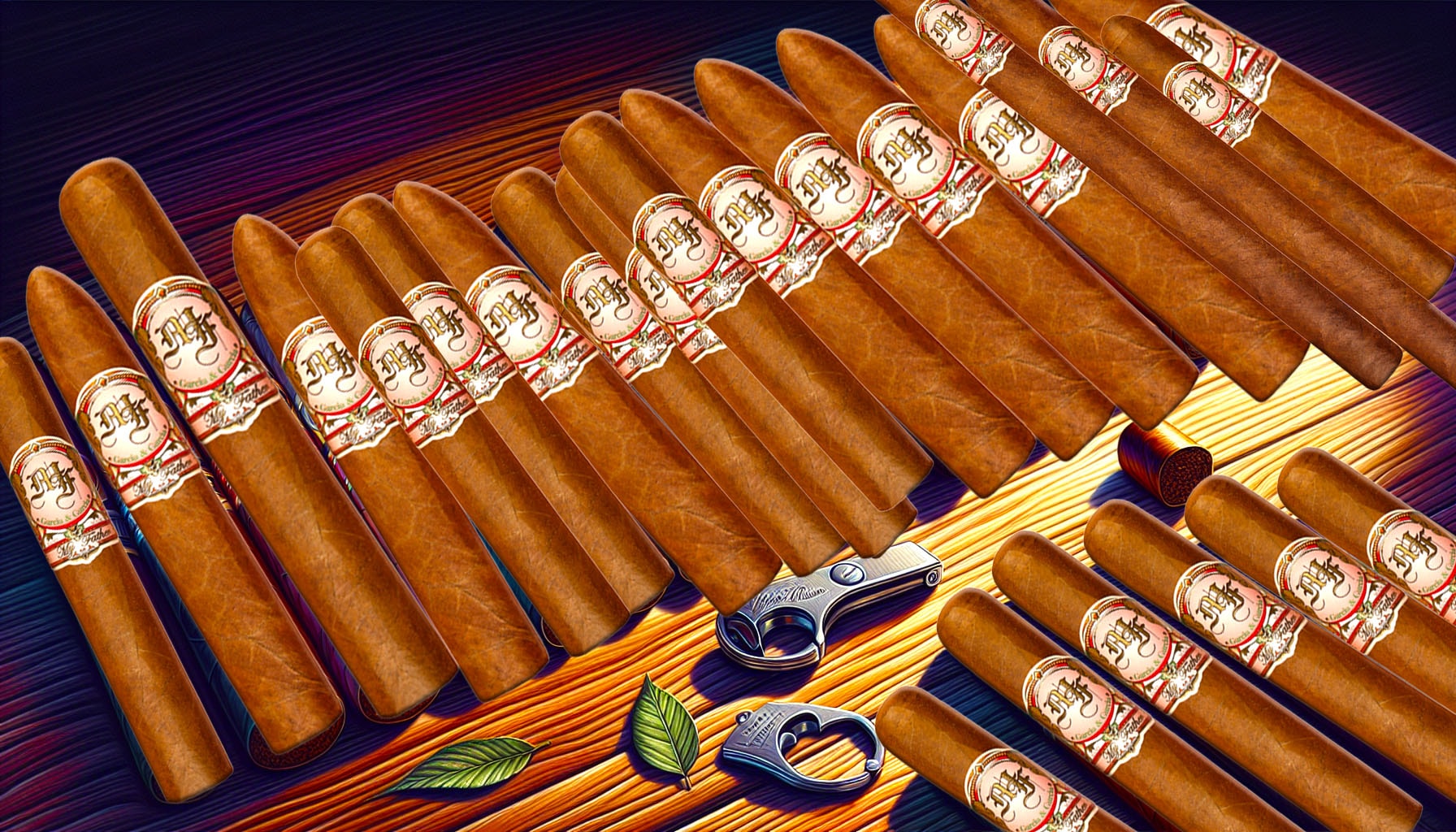 An assortment of premium cigars including My Father Cigars.