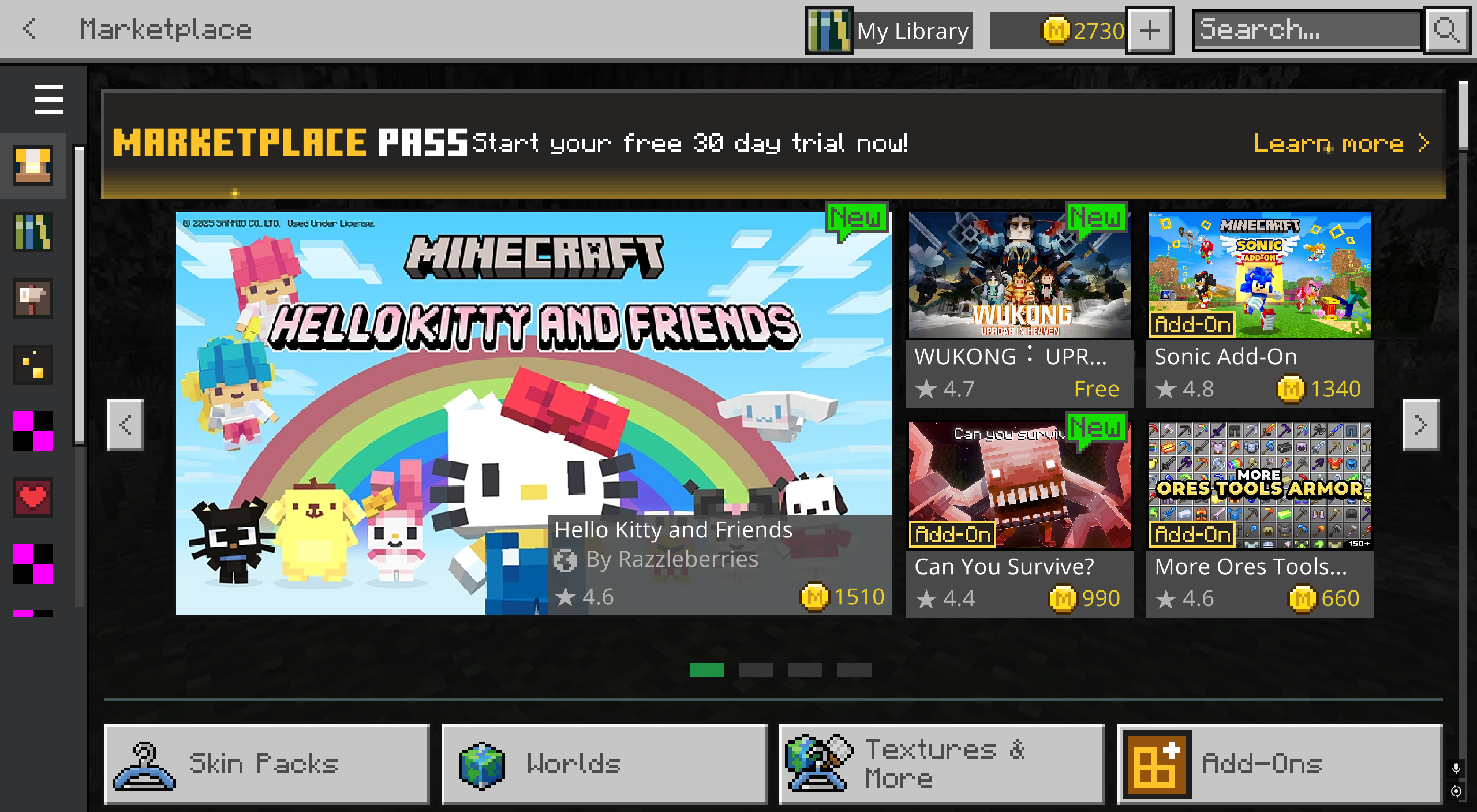 Bedrock Edition features an ever changing Marketplace full of new content and other add-ons.