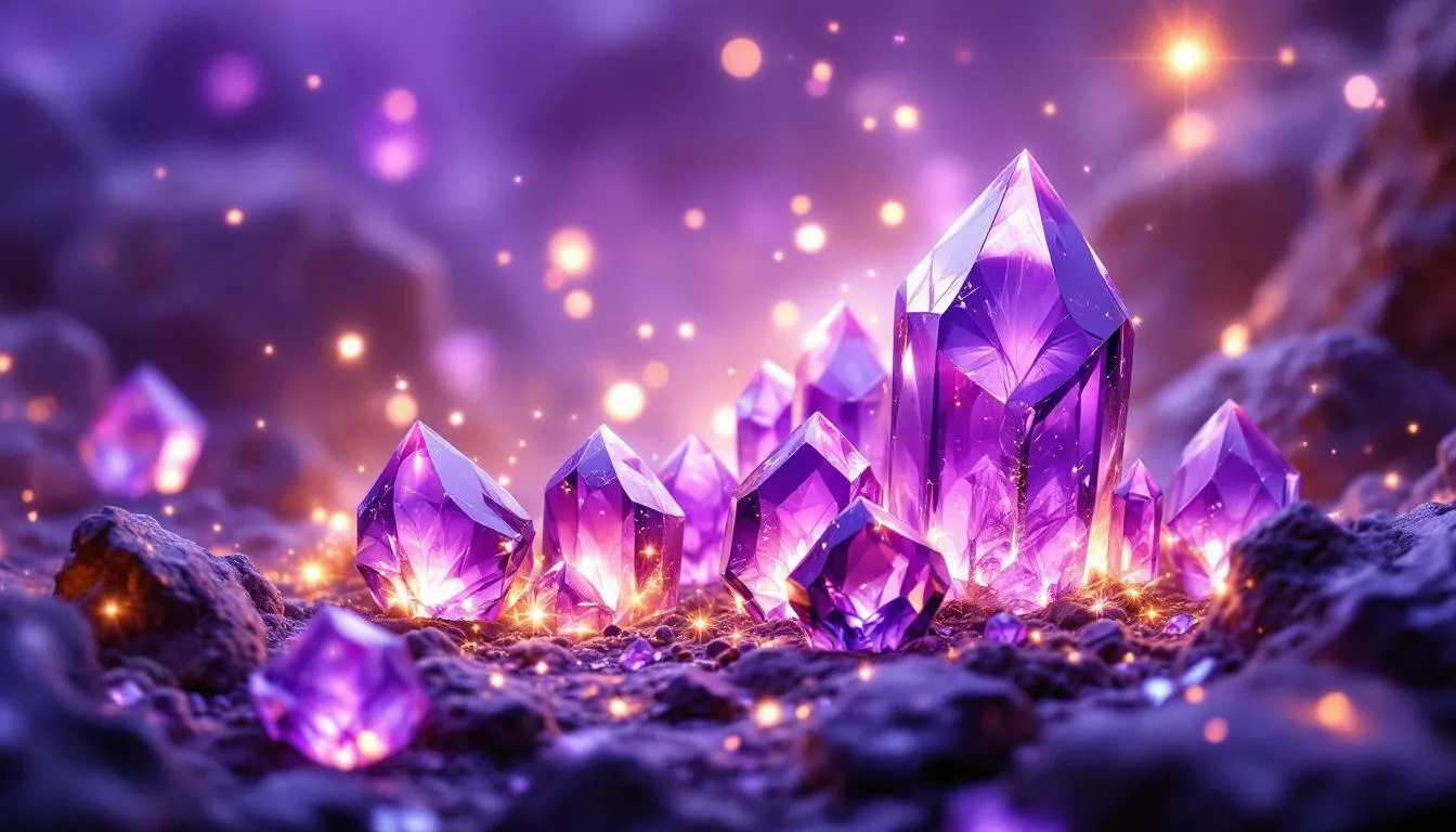 Amethyst crystals showcasing their natural beauty, known for their stress relief properties.