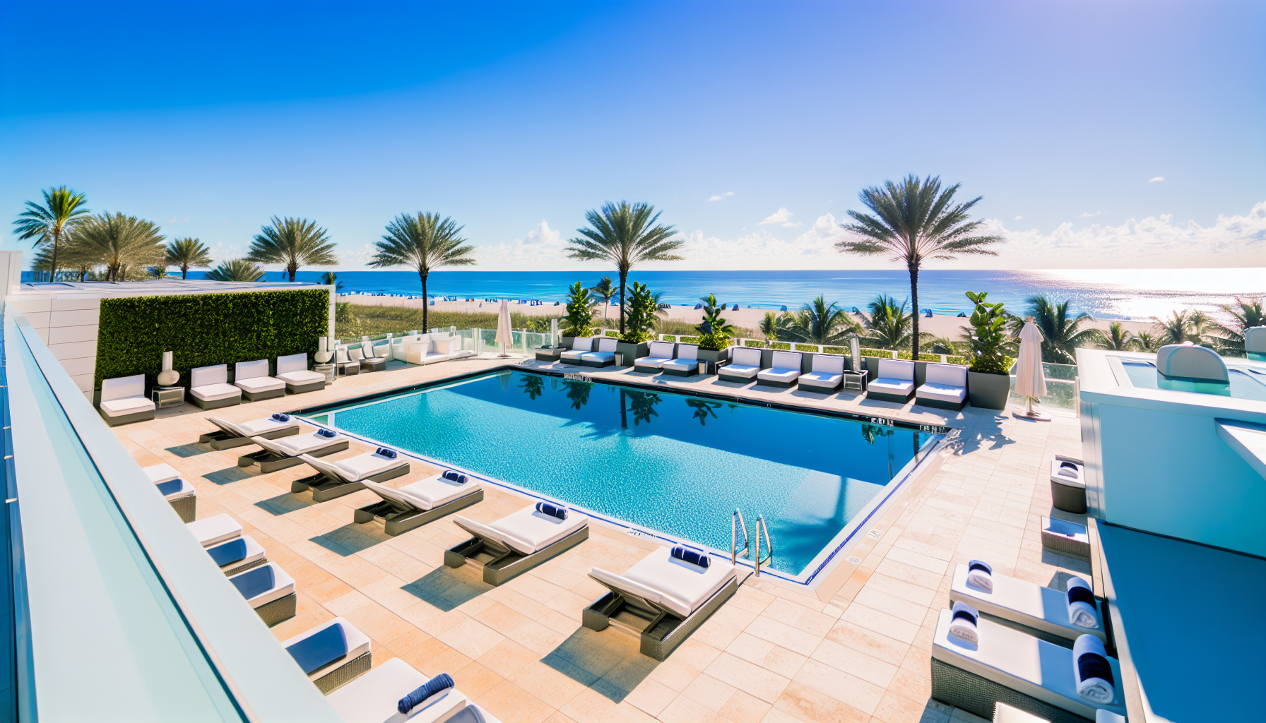 Luxurious rooftop pool overlooking Fort Lauderdale Beach at a hotel