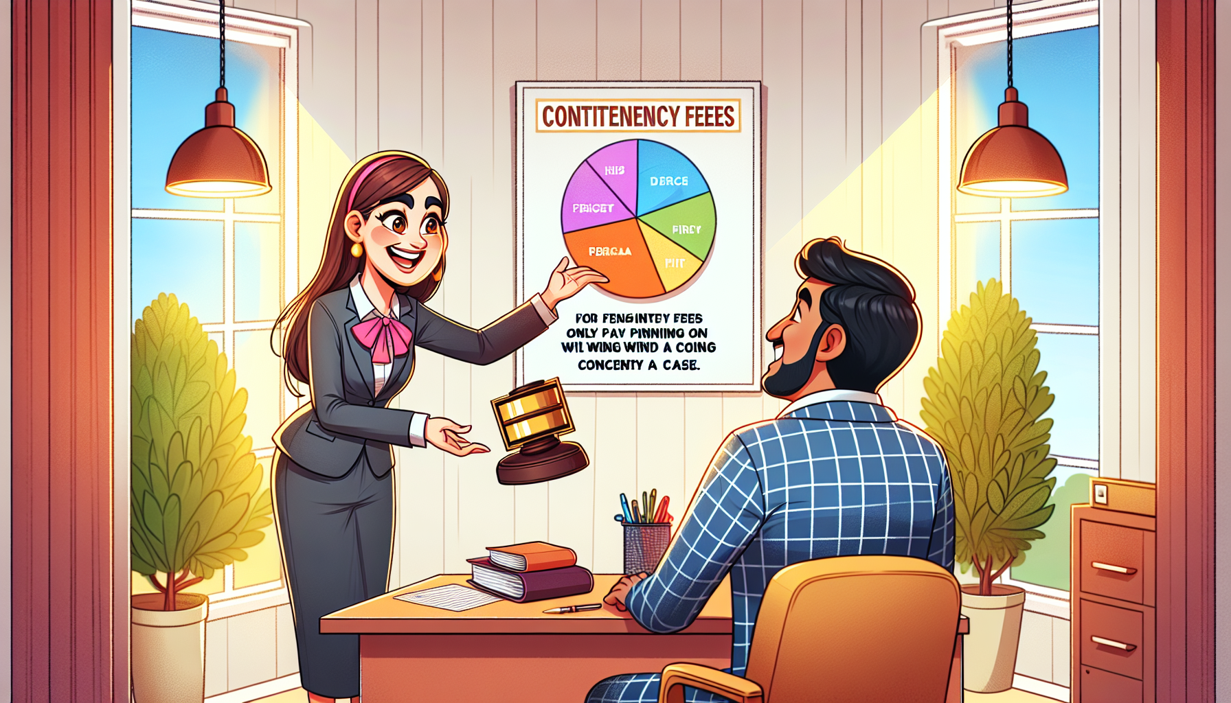 An illustration depicting the concept of contingency fees and free consultations with a personal injury attorney.